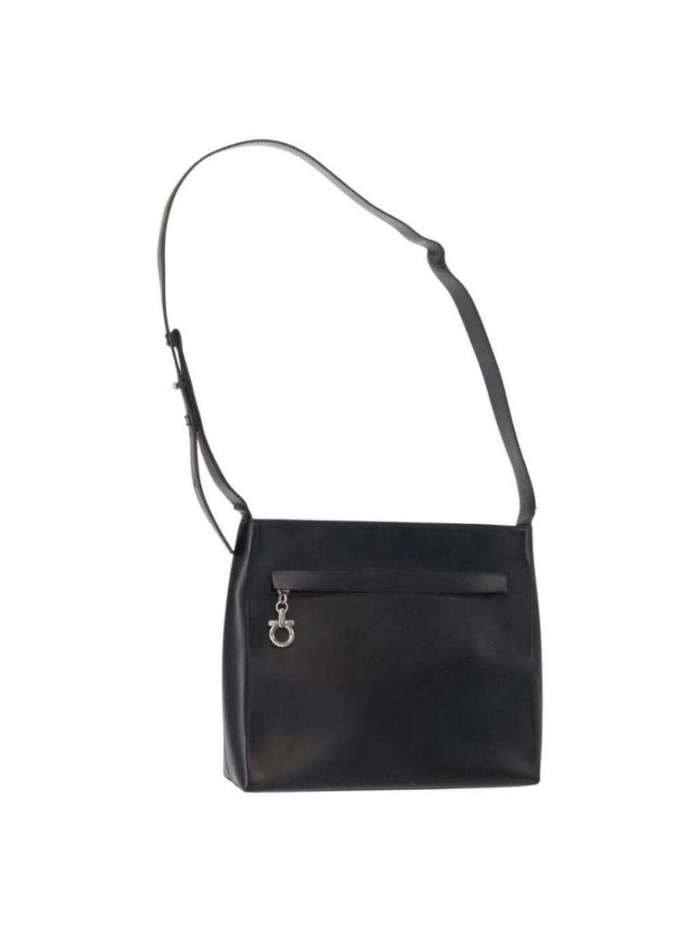 Authentic Salvatore Ferragamo Gancini Shoulder Bag Leather Black Silver